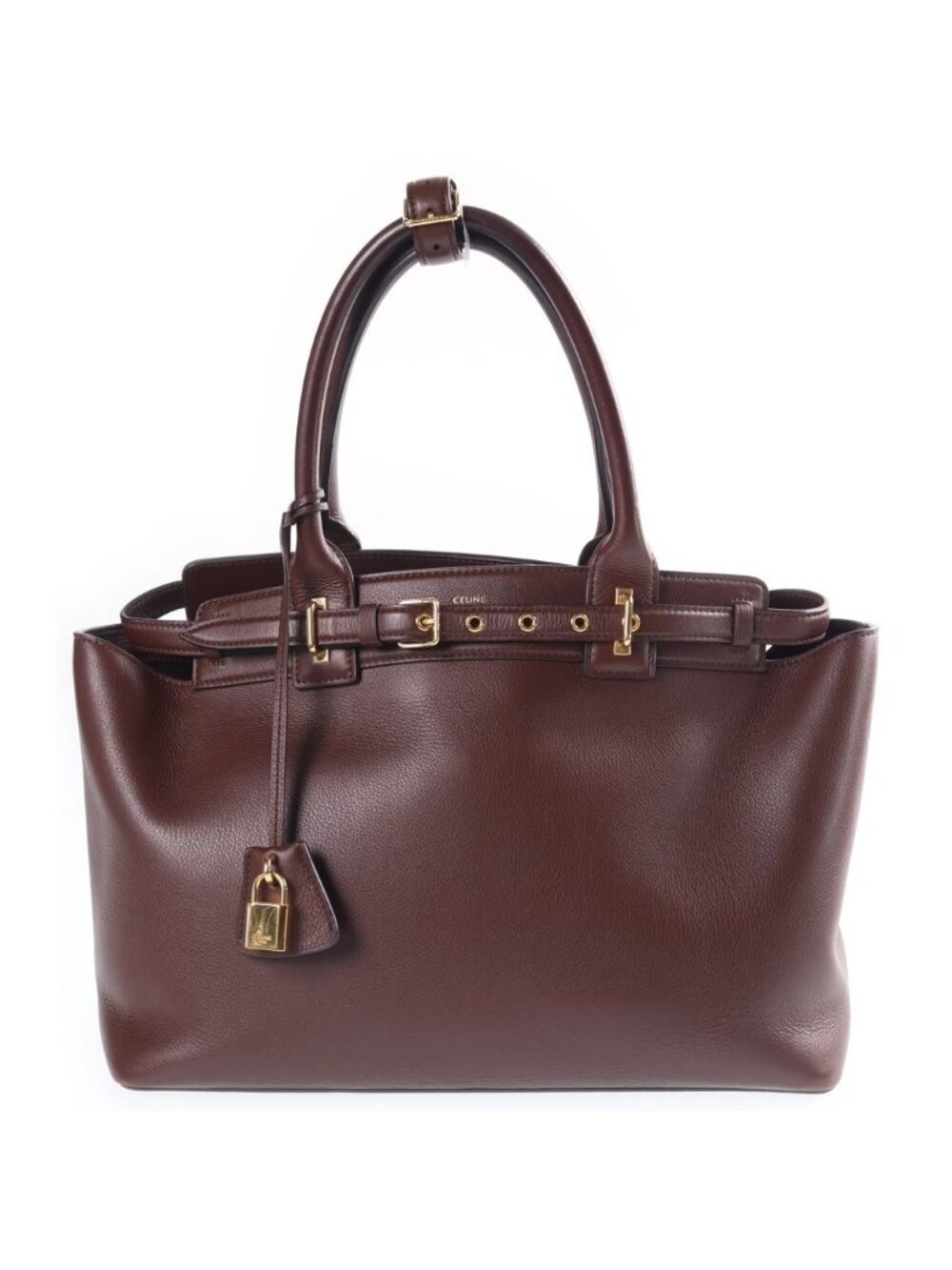 Celine Conti Leather Handbag Gold Brown